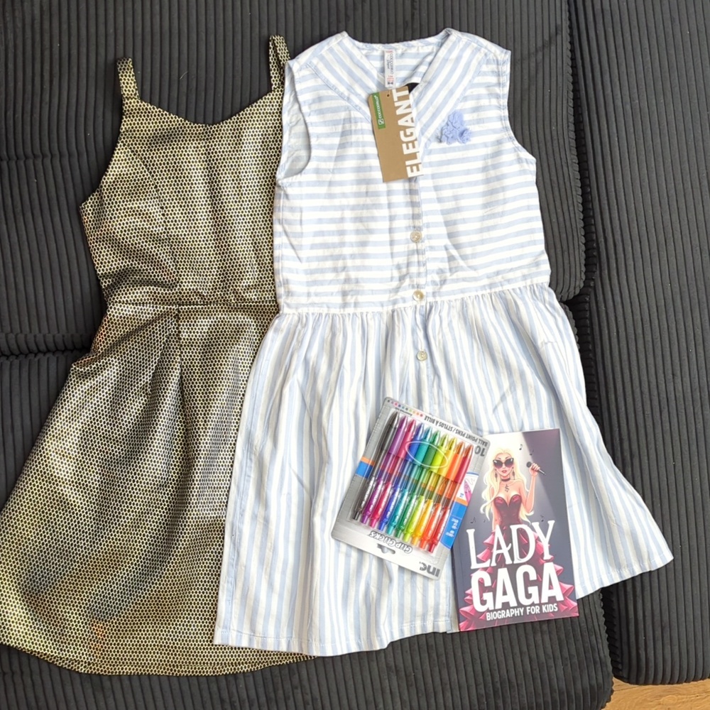 2 Girl Dresses size 9y/10 With Free Book And 10 Color pens